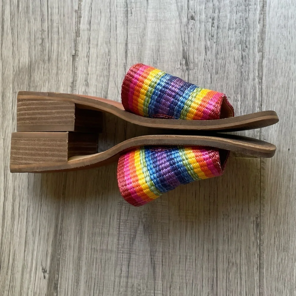 Lucky Brand Rainbow Color Woven Slide Sandals Stacked Heel Open Toe SZ 5.5
